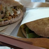 Standard gyros (left) and hangover gyros (right) at Handwich in Athens