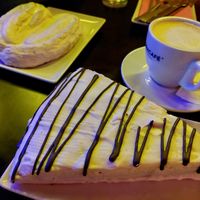 Baked goods and a decaf at New Freedom Cakes Cafe in Madrid