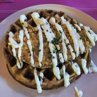 Chicken and waffles at New Freedom Cakes Cafe in Madrid