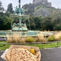 Aloo Paratha with achar, about to be devoured in Princes Street Gardens in Edinburgh. This location is very close to the stall.  at Mountain Momo in Edinburgh