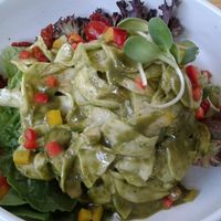 raw zuccini spaghetti at Rasayana Raw Food Cafe in Bangkok