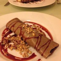 Raw vegan banana pancakes with chocolate cream at Secret of Raw in Prague
