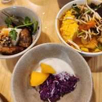 Noodles and mango sticky rice!!! at Homie Vegan in Hanoi