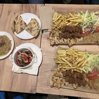 Veggie souvlaki with aubergine mousse and olives   at Greekit in Brussels