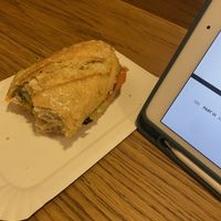 sandwich with cashew cottage cheese and salmon style carrot (amazing)  at Strefa Studencka UJ Cafeteria in Krakow