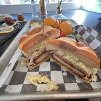 no harm, no foul sandwich with a side of fruit  at Mad Rabbit Cafe in Madison