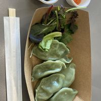 Vegan dumplings with sweet 🌶️ and soy sauces   #Veganuary at AKL - Po Po Dumplings in Auckland