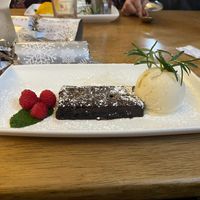 vegan brownie and vegan ice cream at Little Crown Inn in Pontypool