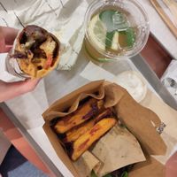 Bad picture, but it shows a banyan wrap, sweet potato fries and an iced lemon tea. at TREEHOUSE - Tsim Sha Tsui in Kowloon