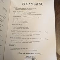 Vegan menu at Charlotte's Tea House in Truro