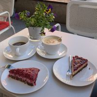 Vegan raspberry chocolate cake and vegan sour cherry cheesecake at Zoya Shop 3 in Sofia