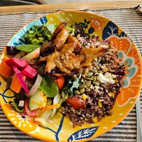 Mix salad with vegan chicken at Dragonfruit Café in Whangarei