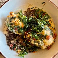 dumplings & lentil salad at Dragseth's Gasthof in Husum