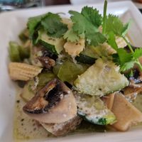 Thai green curry with vegan chicken at Leaf Vegetarian in Rotterdam
