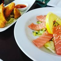 Sashimi + Breaded Sweet Potato and Taro at Leaf Vegetarian in Rotterdam