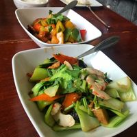 I always have shiitake with paksoi (front) & sweet sour chicken at Leaf Vegetarian in Rotterdam