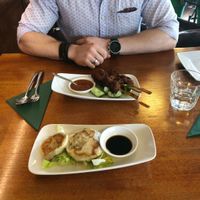 Filled pancakes and chicken saté at Leaf Vegetarian in Rotterdam