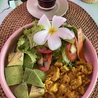 Scrambled mung bean and avocado on sourdough    at Pak Pak Vegan Food in Trat