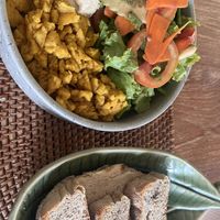 Mung bean eggs (it comes with avocado but I got hummus as they didn’t have avo that day)  at Pak Pak Vegan Food in Trat