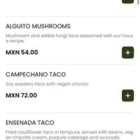 Taco menu 2  at Alguito Vegano in Mexico City