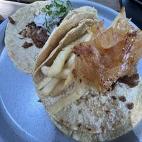 Tacos de chicharrón de champiñón   at Alguito Vegano in Mexico City