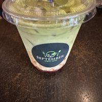 Strawberry Matcha Drink with oat milk   at September Vegan Food in Wellington