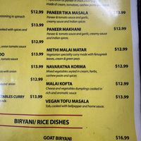 Vegetarian Curry Menu  at Quality of Bombay in Lawndale