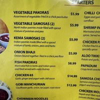 Starters Menu  at Quality of Bombay in Lawndale