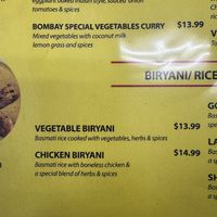 Biryani Menu  at Quality of Bombay in Lawndale