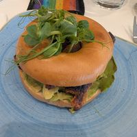 Sausage and avocado bagel at Joys Coffee House in Otley