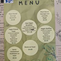 Vegan menu at Joys Coffee House in Otley
