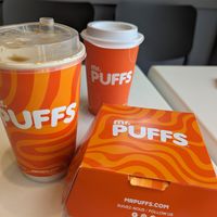 Vegan Puffs with plant based ice coffee at Mr Puffs - Barton St in Hamilton