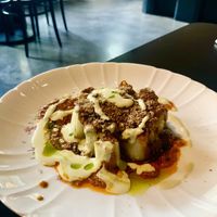 Leeks with peanut sauce  at Lom Dopolavoro in Milan