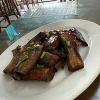 Deep fried eggplants in spicy sauce   at Quan Chay Sáu Thu in Da Nang