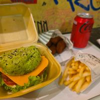 Veggie Burger Combo and Vegan Nuggets at Hunger Station in Lisbon