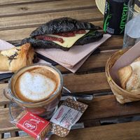 We were very hungry. Chorizo cresta, black croissant and chocolate croissant. Can't choose a favourite, everything was so yummy!! 2 choc croissants, coffee, coke, cresta and savour at Santoni - When food is the solution in Barcelona