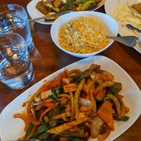 Dry Curry Vegetables (top), Mixed Vegetable Kebat (bottom). at Burma Light in Folsom