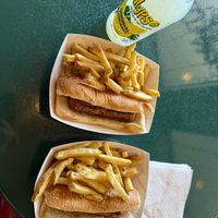 beyond sausage comes with fries, also bought a lemonade
 at The Dog House in Bodega Bay