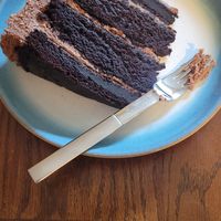 Vegan chocolate cake at Prairie Ink Restaurant in Saskatoon