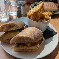 Bahn Mi sandwiches with waffle fries at Lay Low Cafe in Kingston