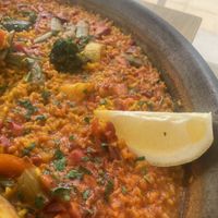 Vegan Paella with beans and veggies  at La Carpa  in La Gomera
