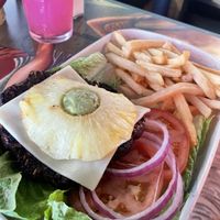 Said bean patty burger with accidental non vegan cheesee  at Cheeseburger in Paradise - Waikiki in Honolulu