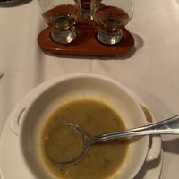 Soup and a flight of single malt whiskeys from India.  at The Bombay Club in Washington
