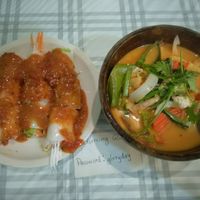 Fresh spring rolls and tom kha soup at Morning Glory in Chiang Mai