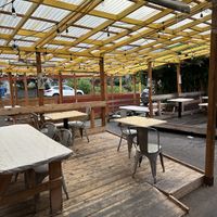 Outdoor patio with plenty of my of seatingg  at Cooper's Co-op Cafe in Portland