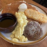 massive pancake combo — totally enough for two people.  at Cooper's Co-op Cafe in Portland