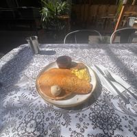 pancakes, just egg, sausage, hashbrown, syrup  at Cooper's Co-op Cafe in Portland