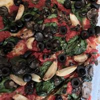 Spinach, garlic, & olive pizza. Delicious!   at The Pizza Series in Scotts Valley