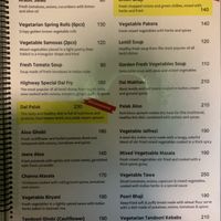 Vegan section in menu  at Highway Curry in Phuket