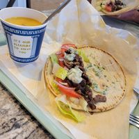 Gyro and lemon orzo soup at Village Farmacy  in Poland